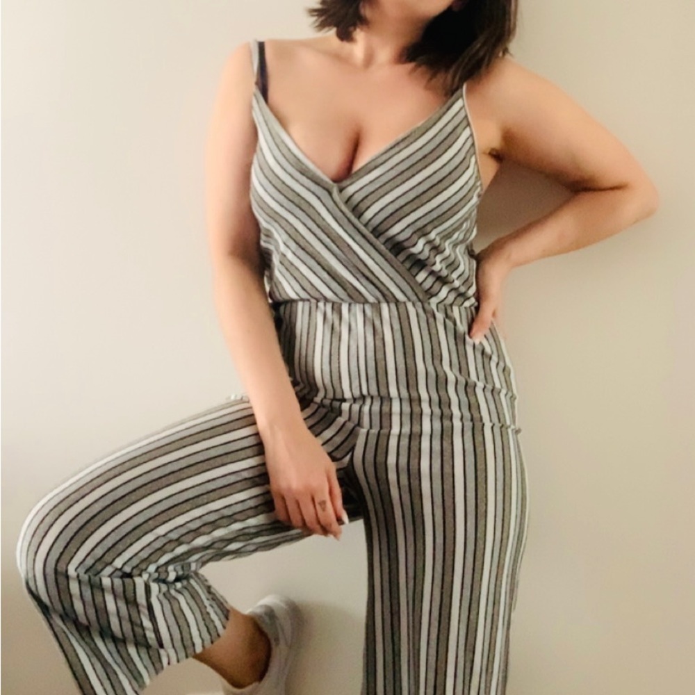 Striped Silver Glitter Casual Playsuit Jumpsuit Romper Stretch Wide Leg
